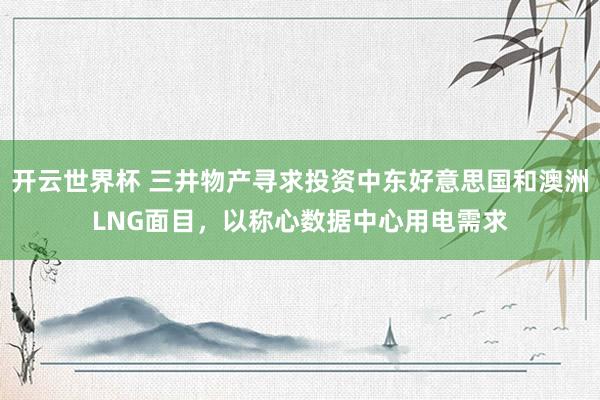 开云世界杯 三井物产寻求投资中东好意思国和澳洲LNG面目,以称心数据中心用电需求